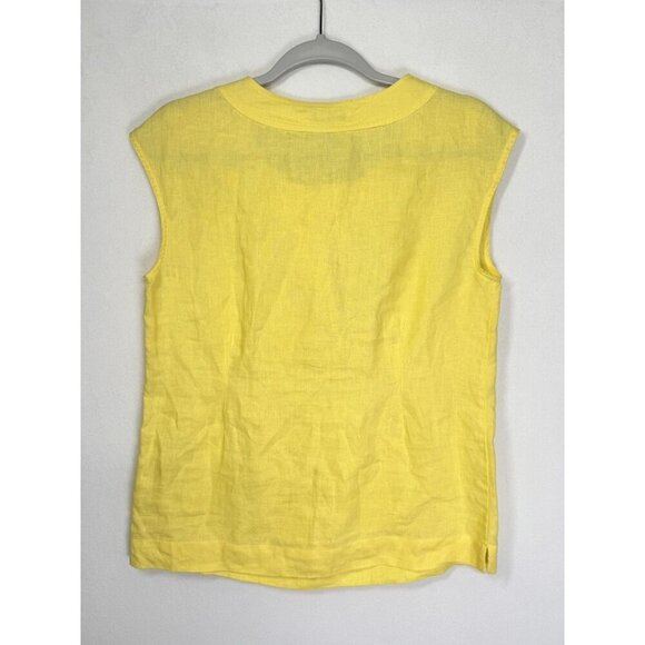 Talbots Sleeveless 100% Linen Top Size 4 Dandelion Yellow Bow Accent Split Neck - Picture 4 of 9